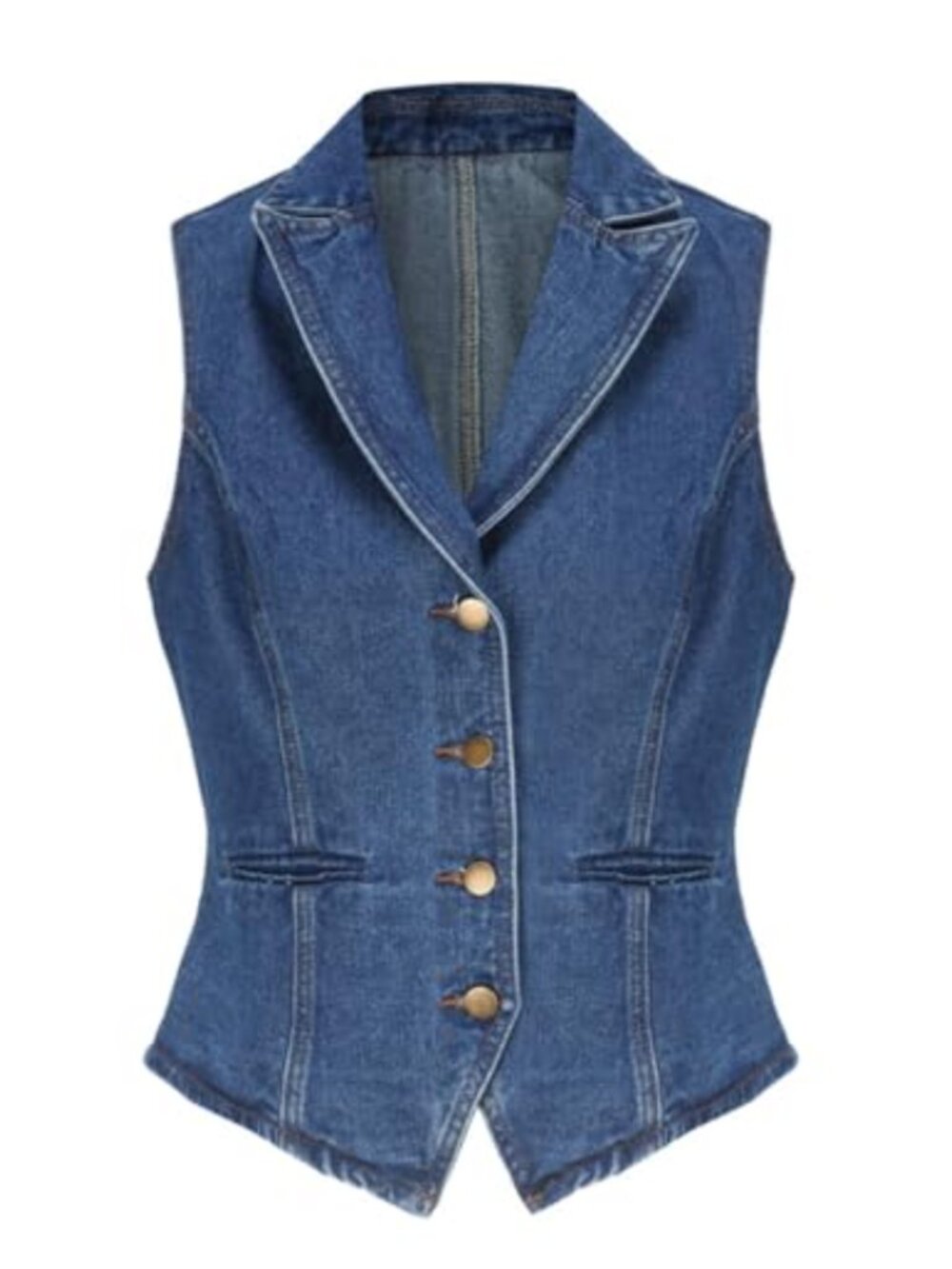 Denim Vest for Women Sleeveless Lapel Jean Waistcoat Work Office